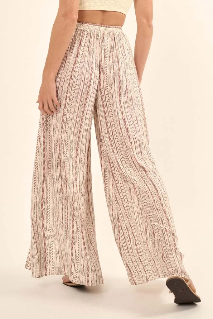 Journey Begins Geo-Print Wide-Leg Split Pants