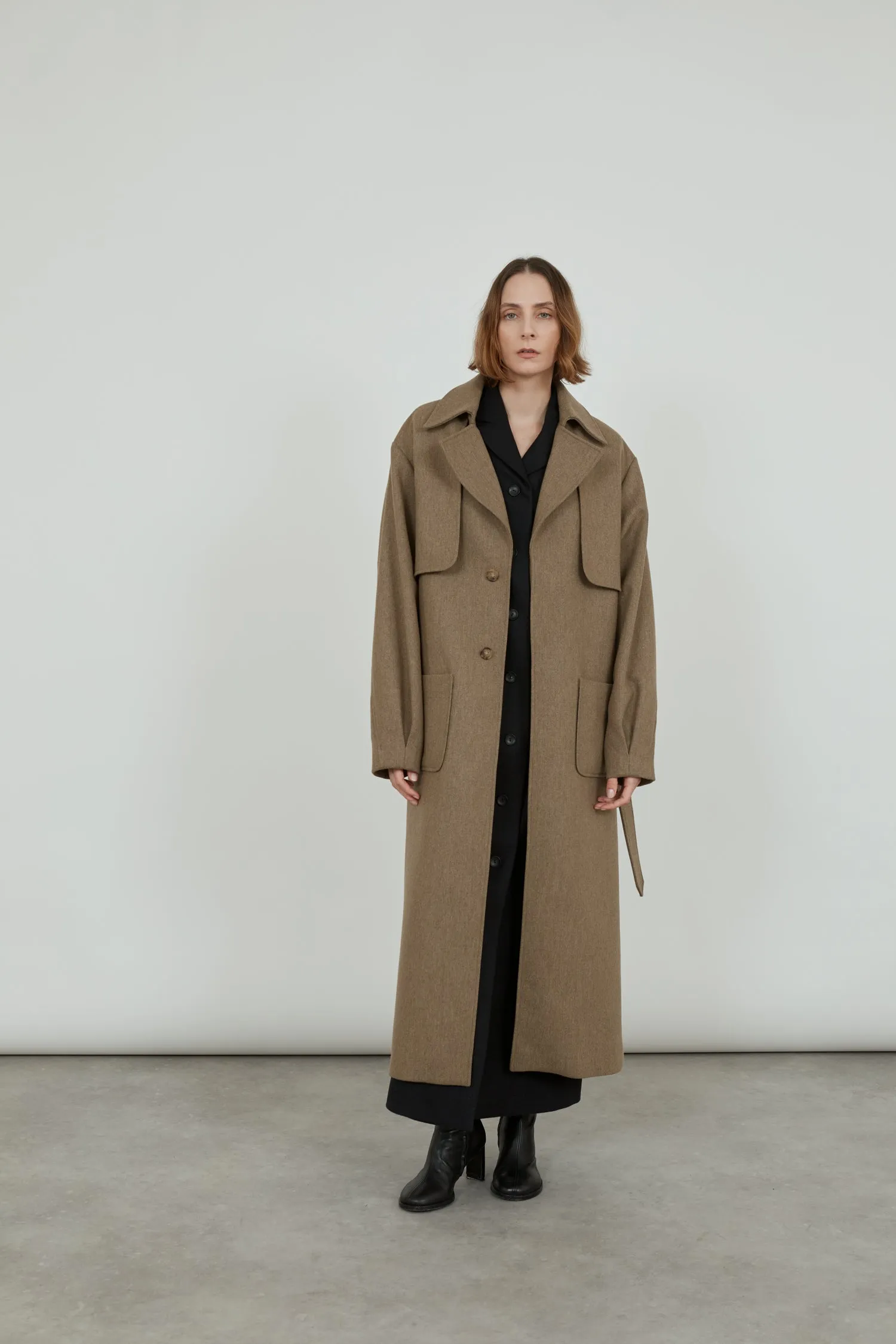 Karin coat | Ashy brown - Recycled wool blend