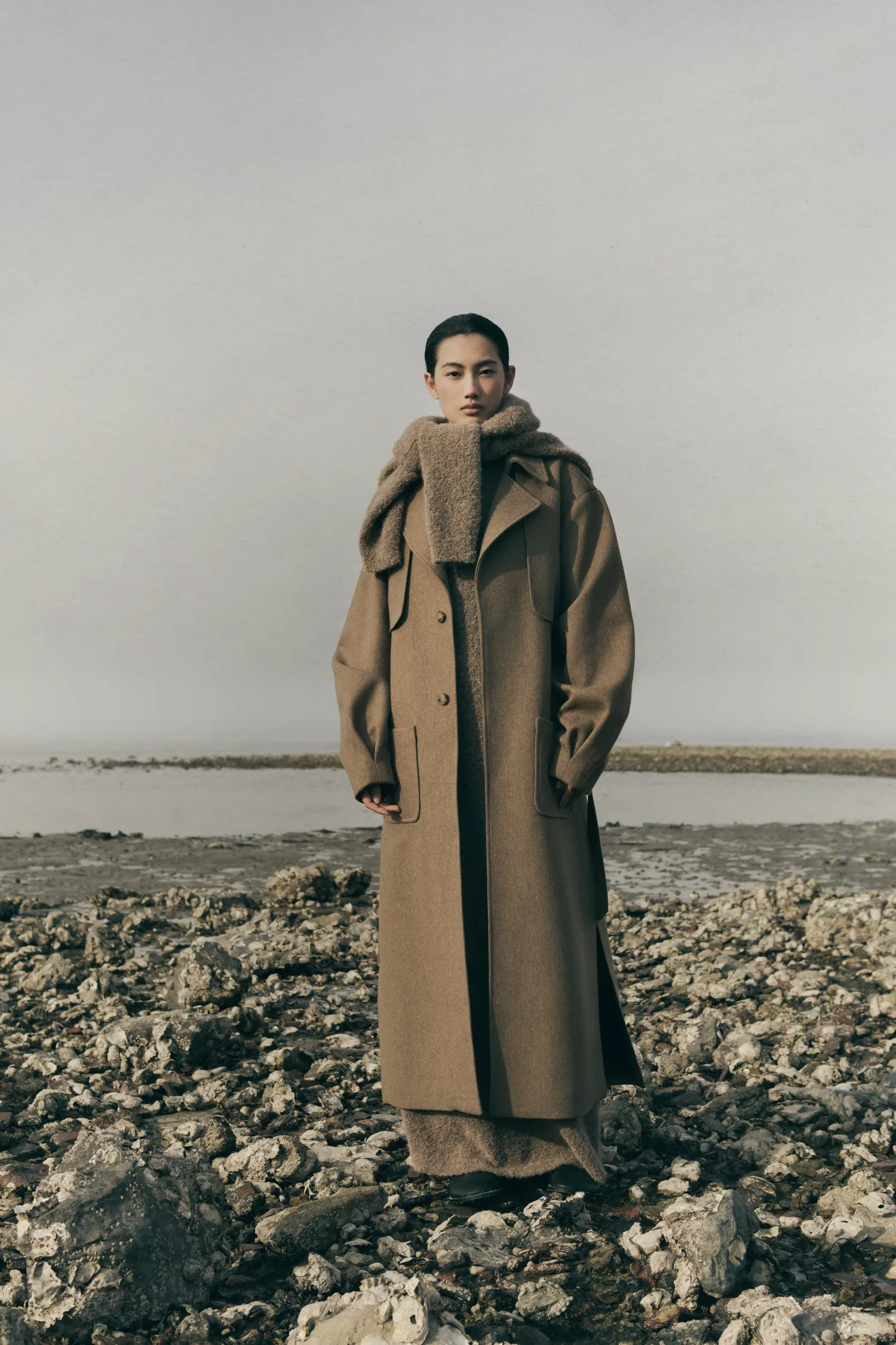 Karin coat | Ashy brown - Recycled wool blend