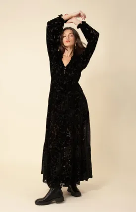 Lina Solid Velvet Burnout Maxi Dress