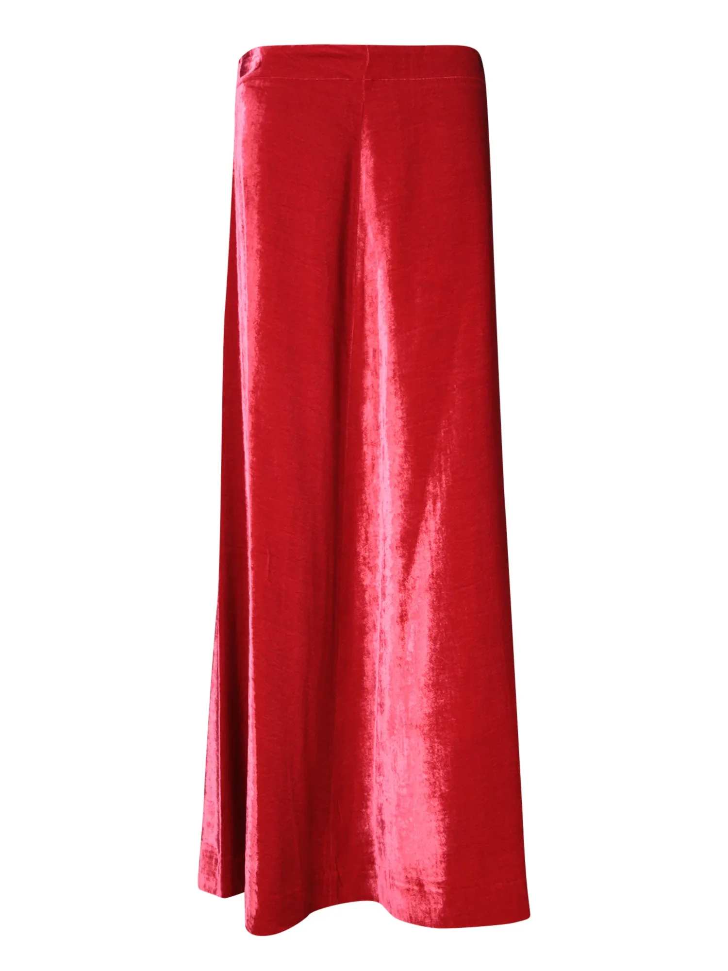 Long Red Silk Velvet Skirt