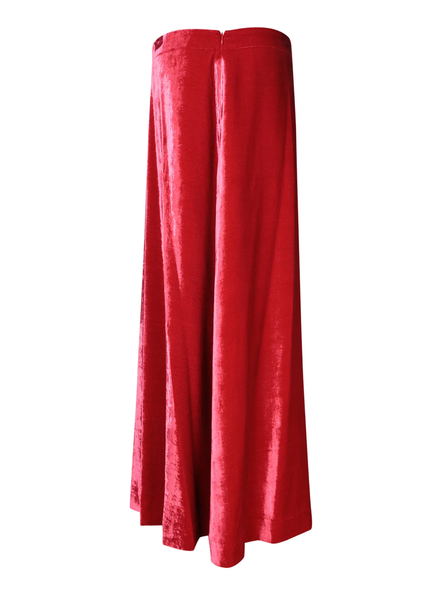 Long Red Silk Velvet Skirt