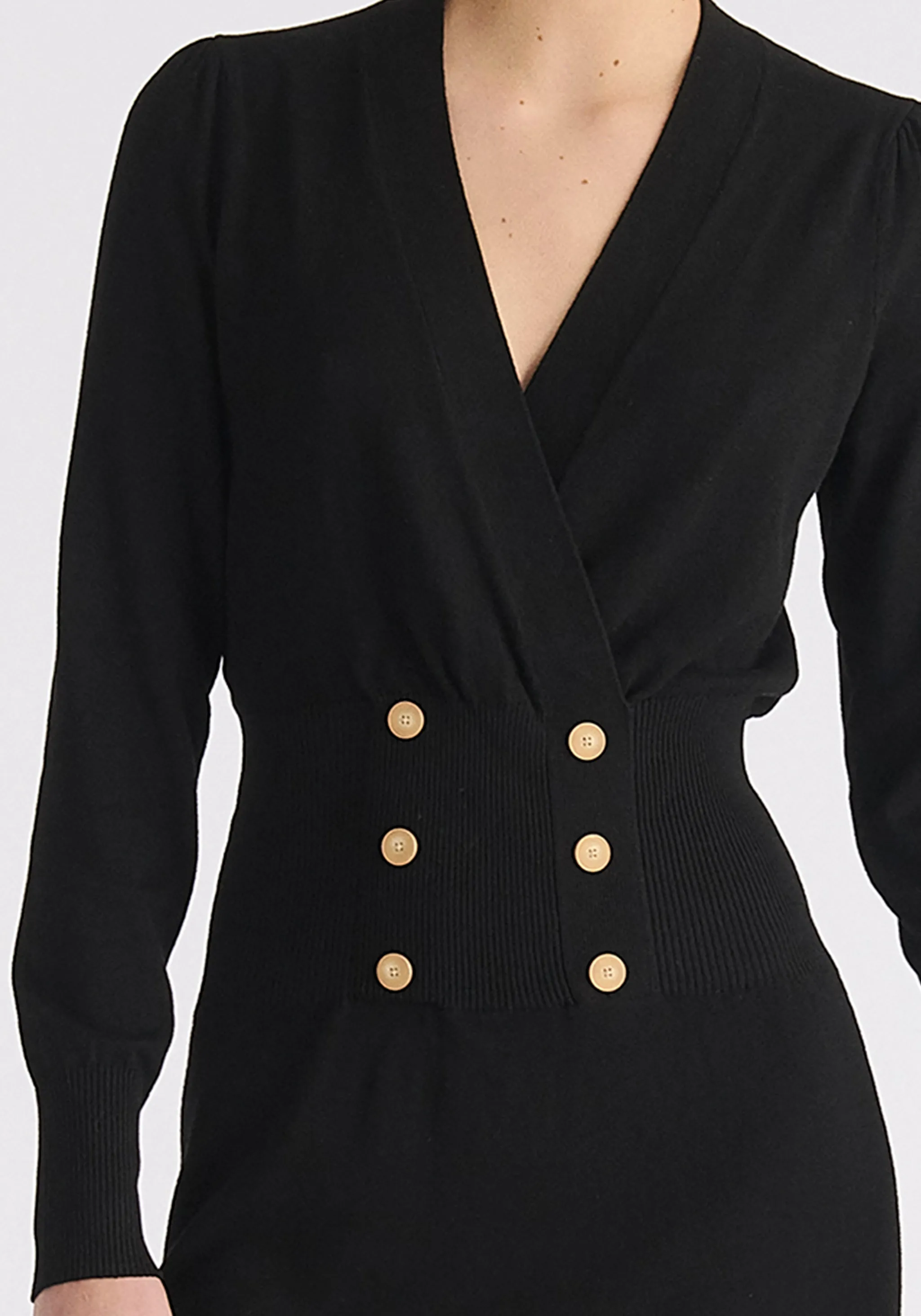 Long Sleeve Knitted Button Wrap Dress