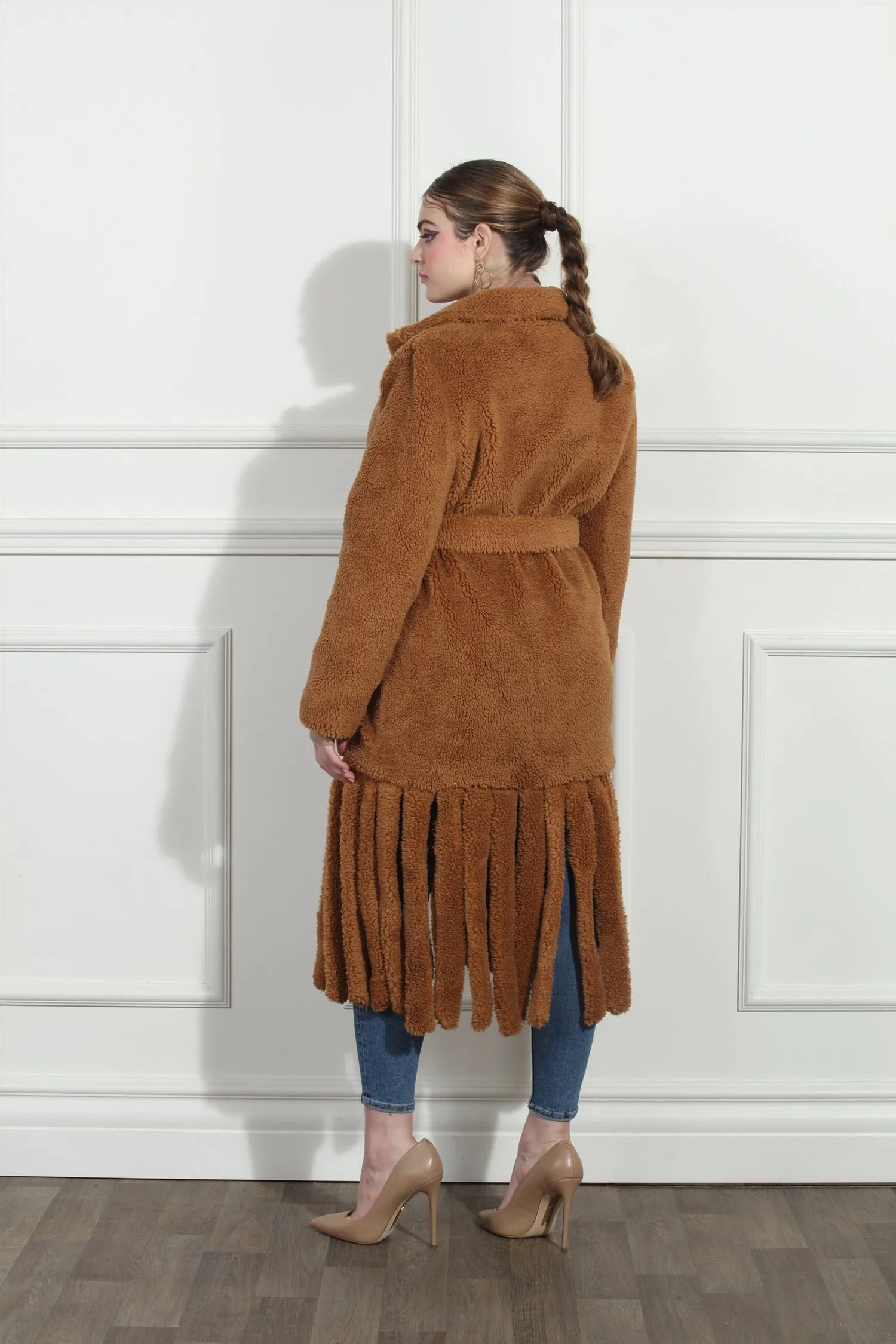 Luxe Moda LM277 Knit Fringe Coat