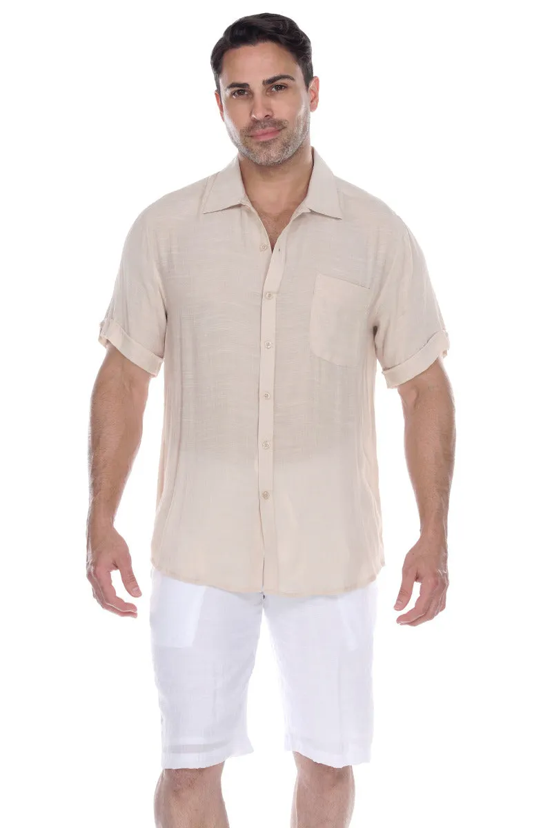 Men's Beach Casual Short Sleeve Button Down Shirt