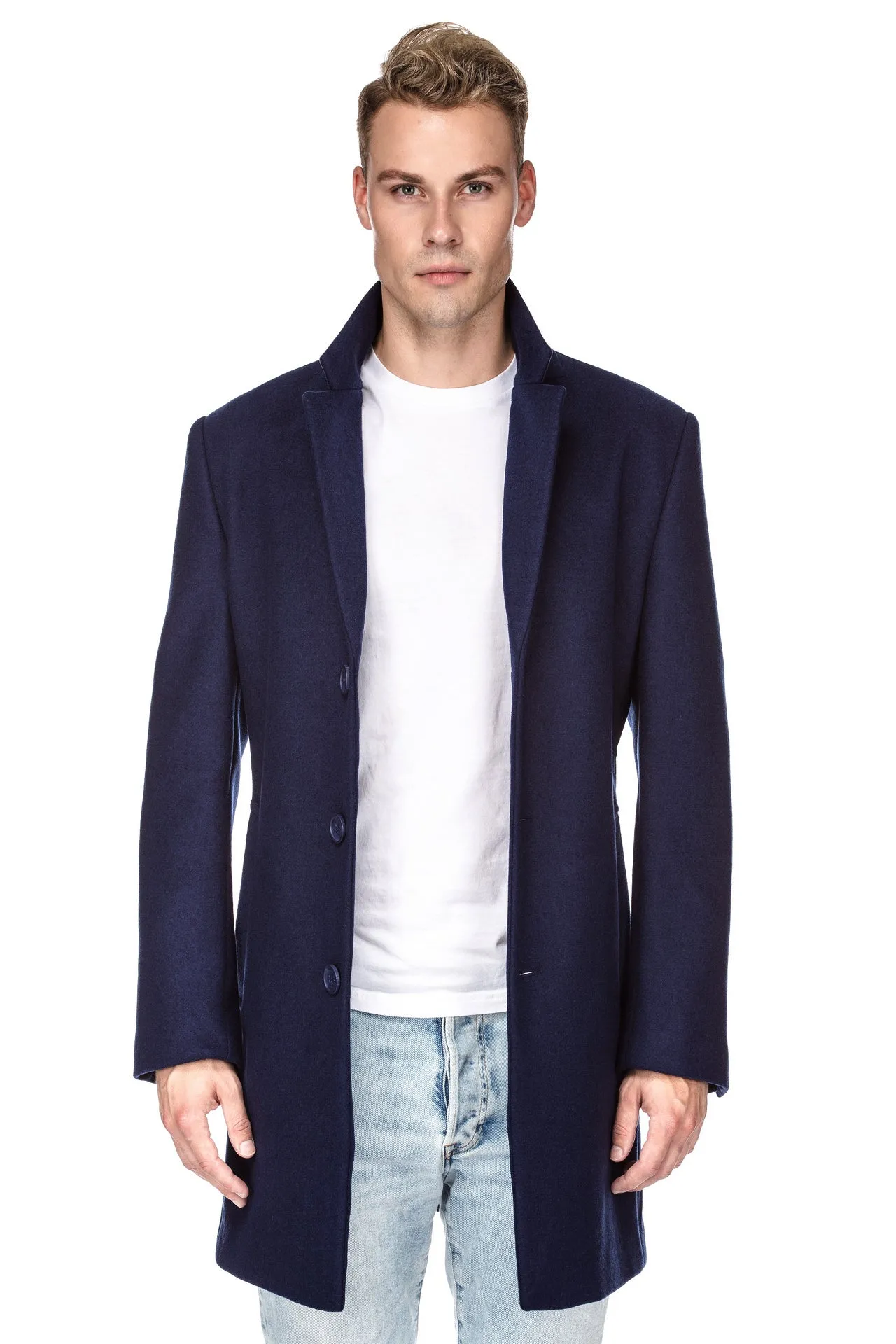 Men's Tailored Wool Blend Notch Collar Wool Blend Walker Car Coat Jacket