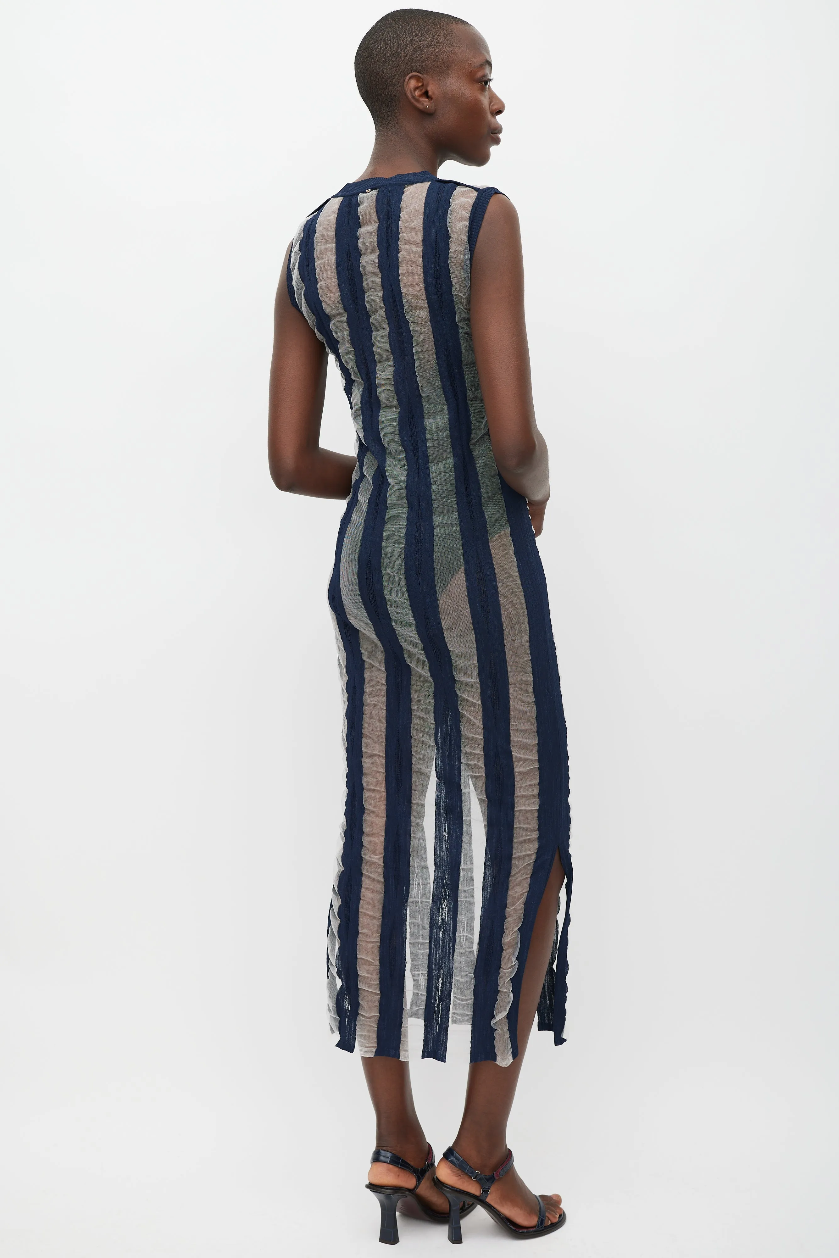 Navy & White Striped Sheer Dress