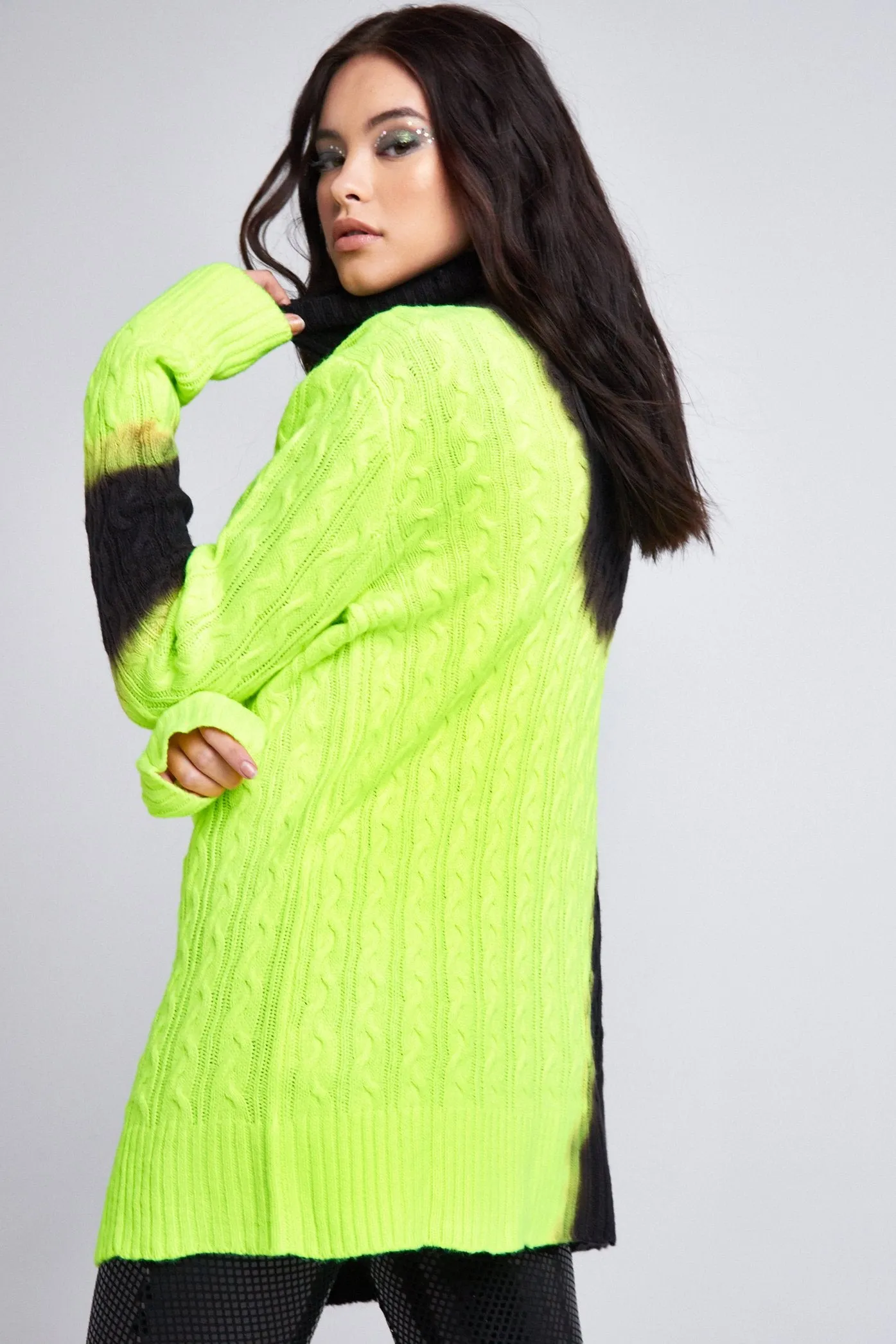 Neon Bleached Turtle Neck Jumper Dress