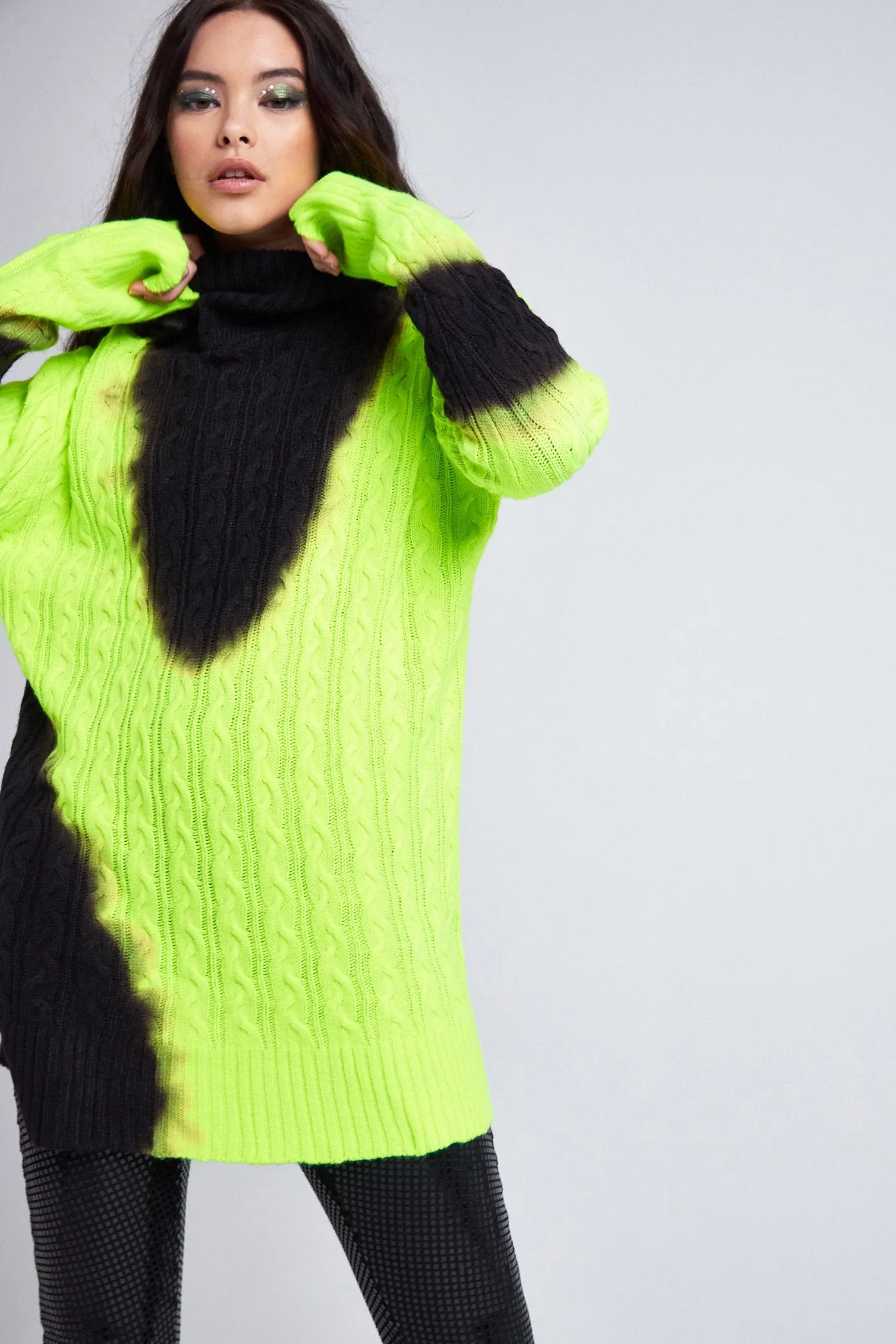 Neon Bleached Turtle Neck Jumper Dress