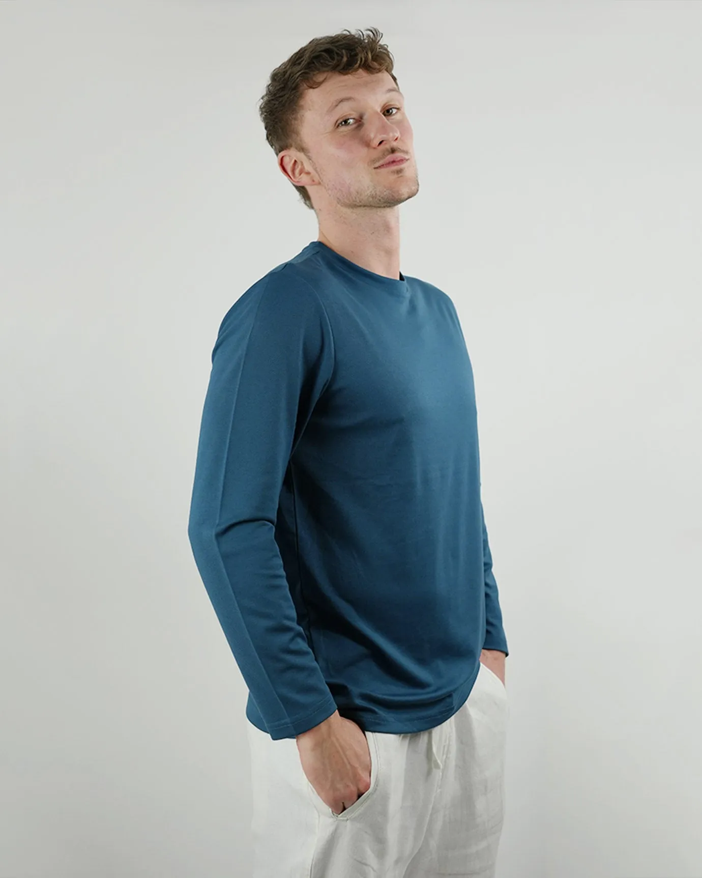 Non Iron Mulberry Silk Long Sleeve t-shirt - Light Blue