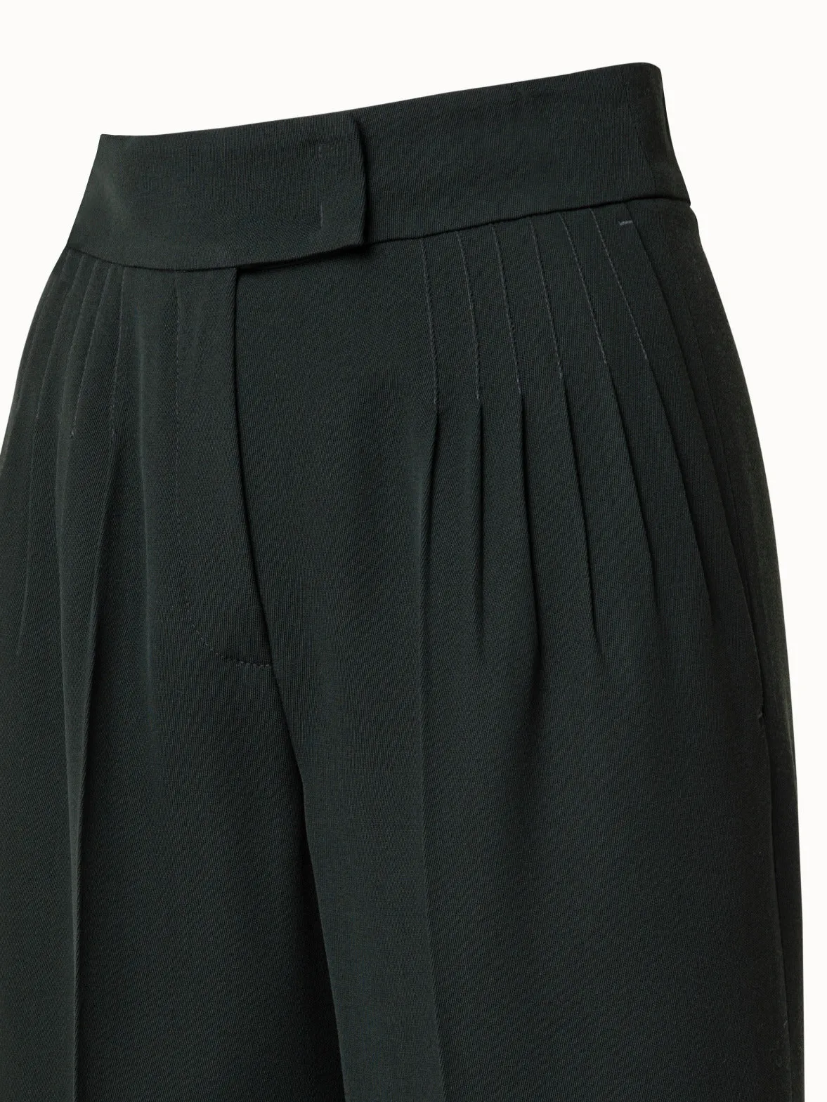 Pleated Wide Leg Wool Gabardine Pants