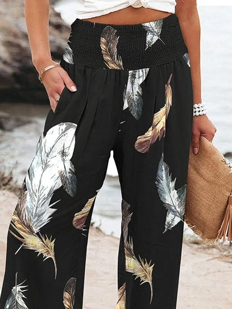 Print Casual High Waist Wide Leg Pants