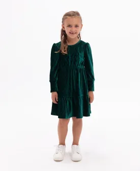 Rare Editions Girls Long Sleeve Velvet Tiered Dress - Hunter