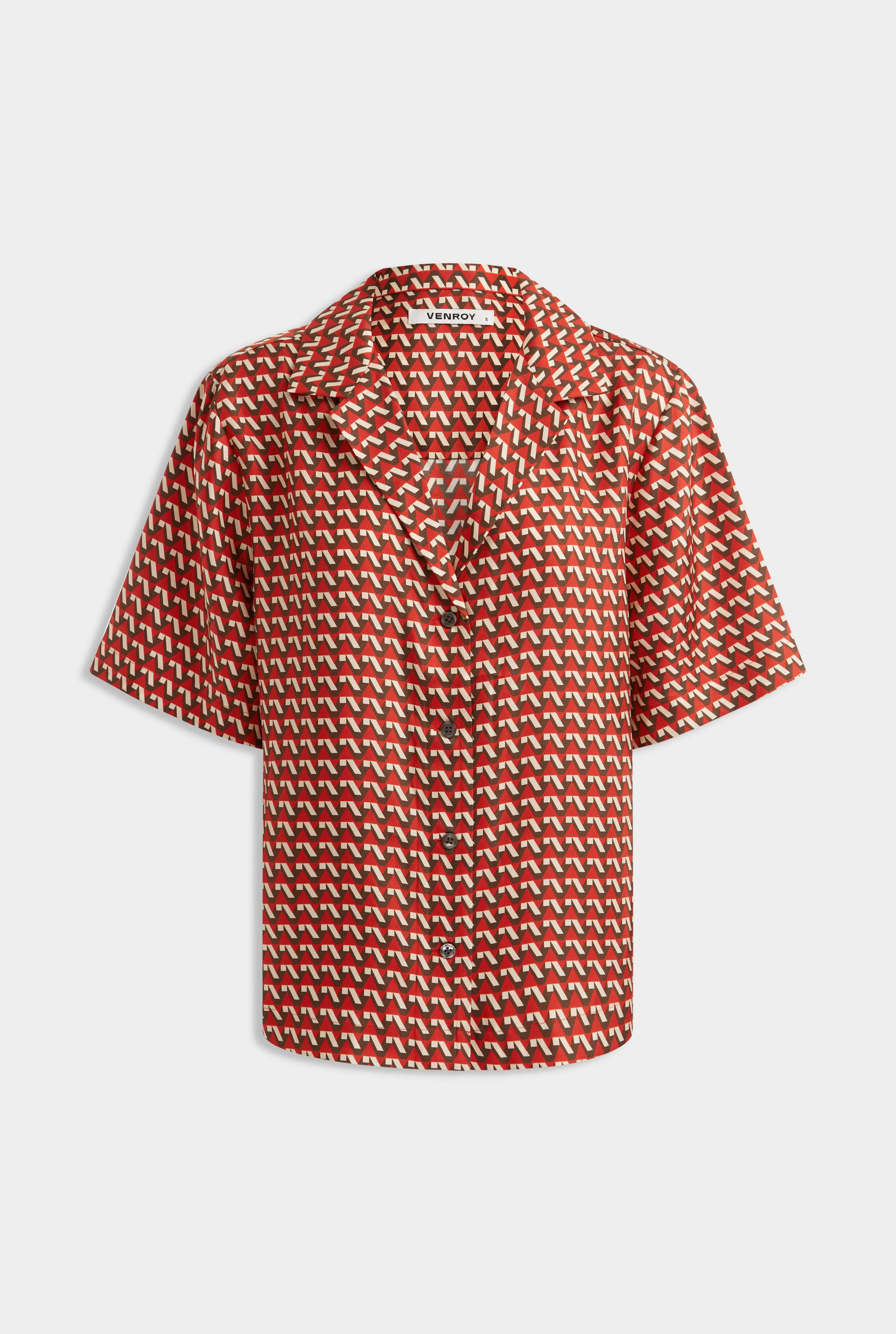 Relaxed Silk Camp Collar Shirt - Cocoa/Red V Monogram