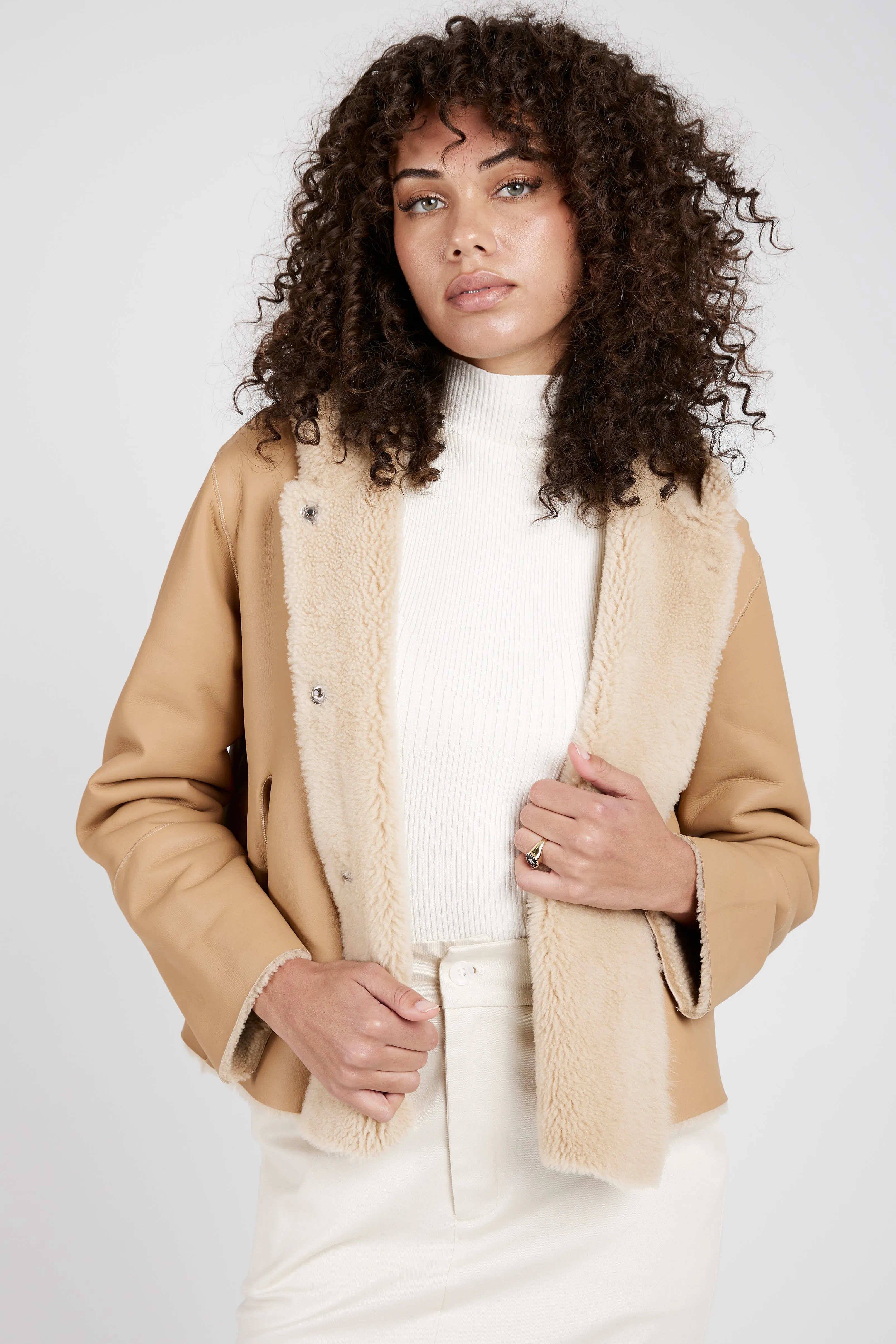 Reversible Shearling Waist Coat in Mandorla