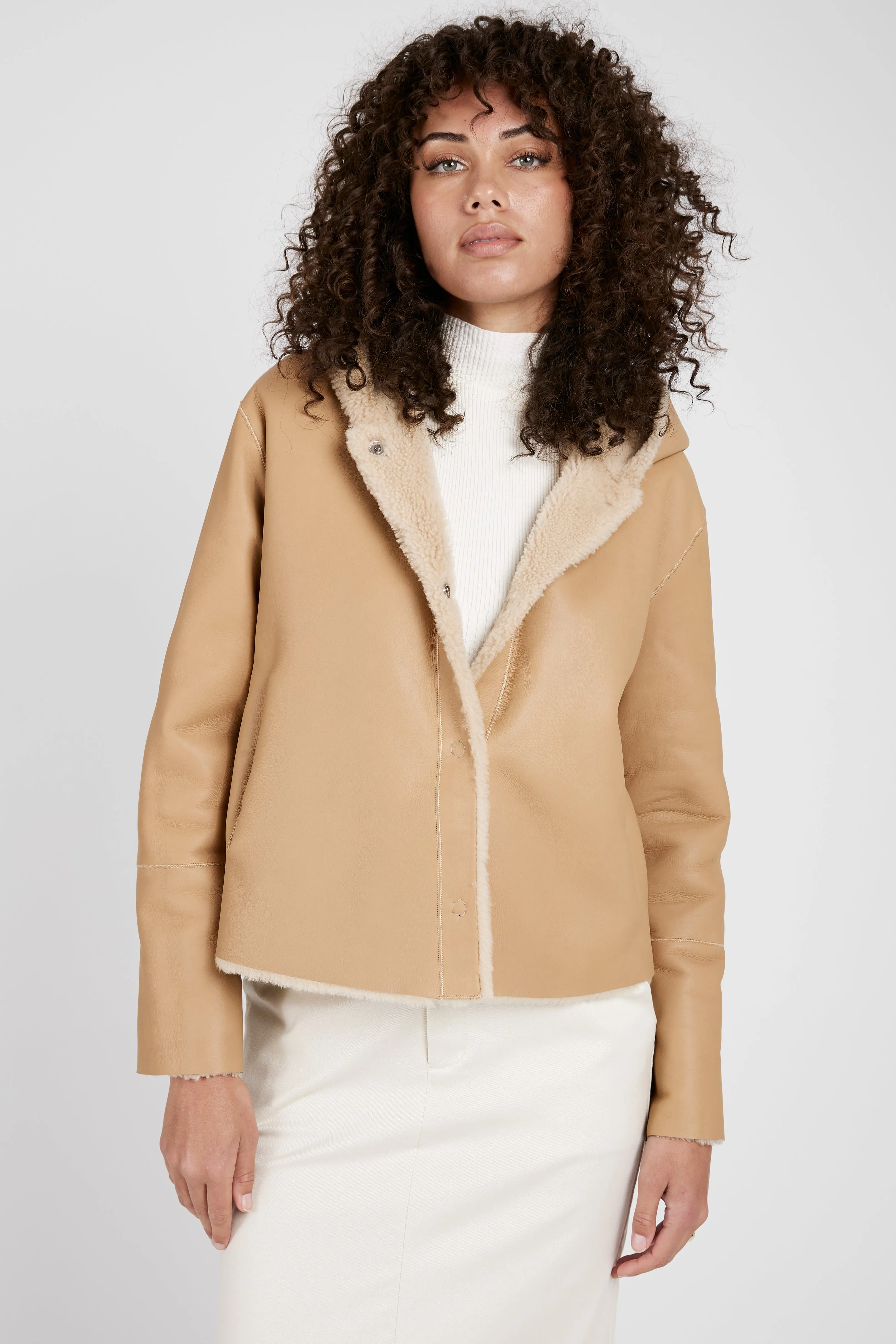 Reversible Shearling Waist Coat in Mandorla