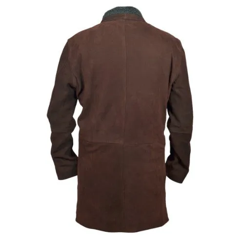 RW Authentic Sheepskin Sheriff Walt Longmire Brown Leather Long Coat