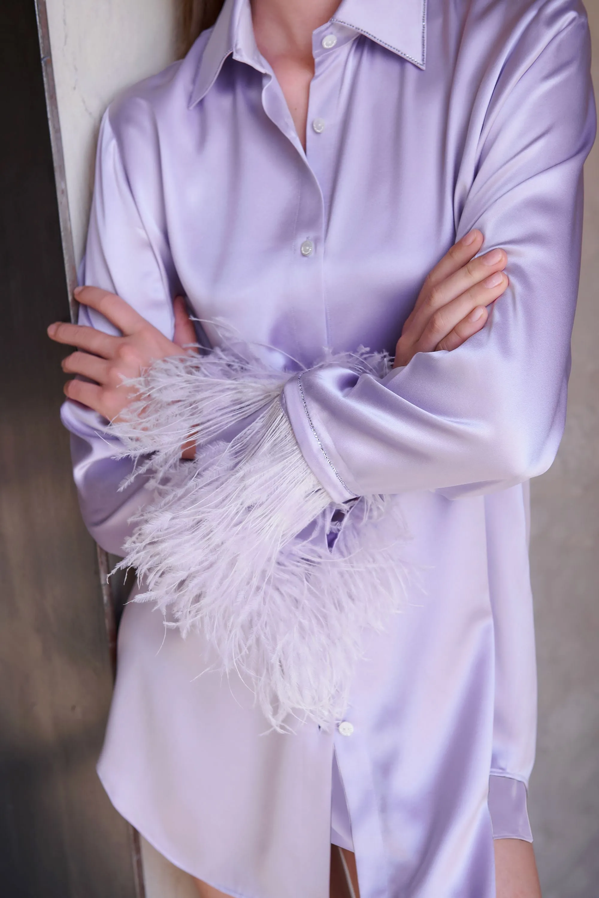 Silk Crystal Feather Lilac Shirt