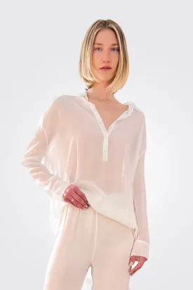 Silk Hi-Low Sheer Blouse - White