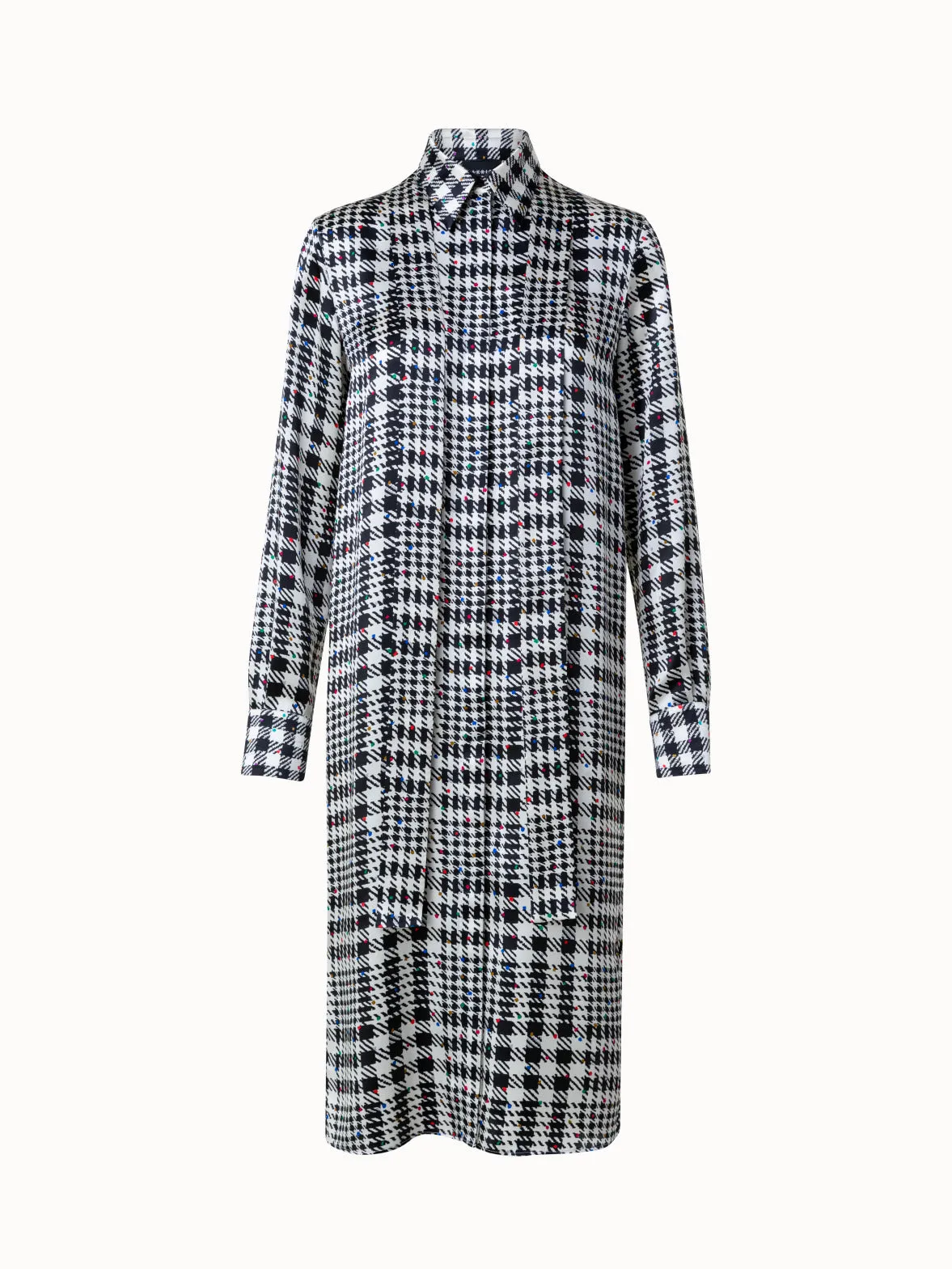 Silk Satin Shirt Dress with Tweed Check Print