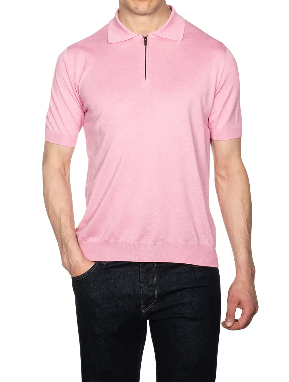 Silk Zip Polo Knitwear Pink