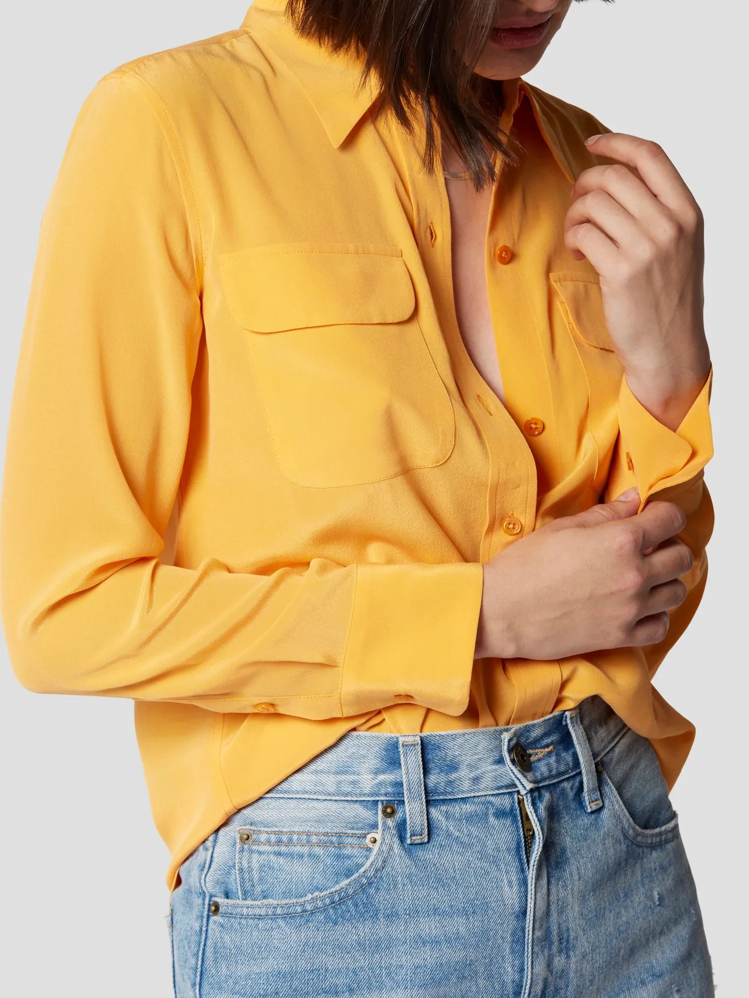 Slim Signature Silk Shirt - Apricot Orange