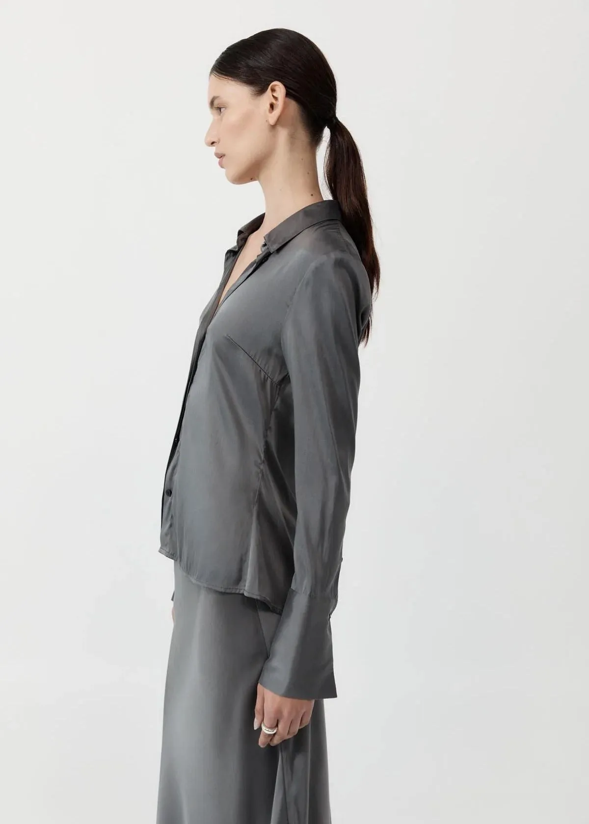 ST. AGNI Soft Silk Top - Pewter Grey