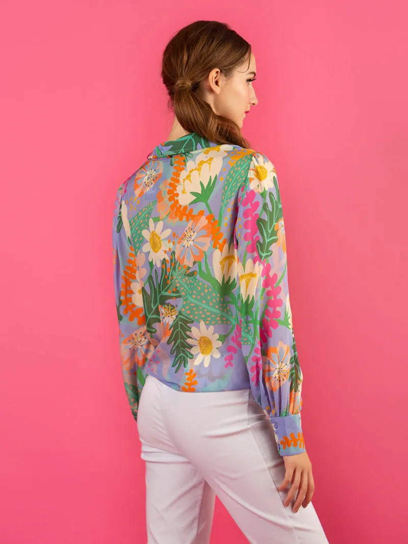 Summer Floral Print Silk Shirt Blouse