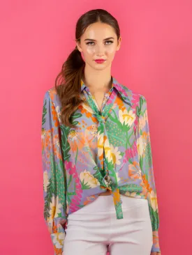 Summer Floral Print Silk Shirt Blouse