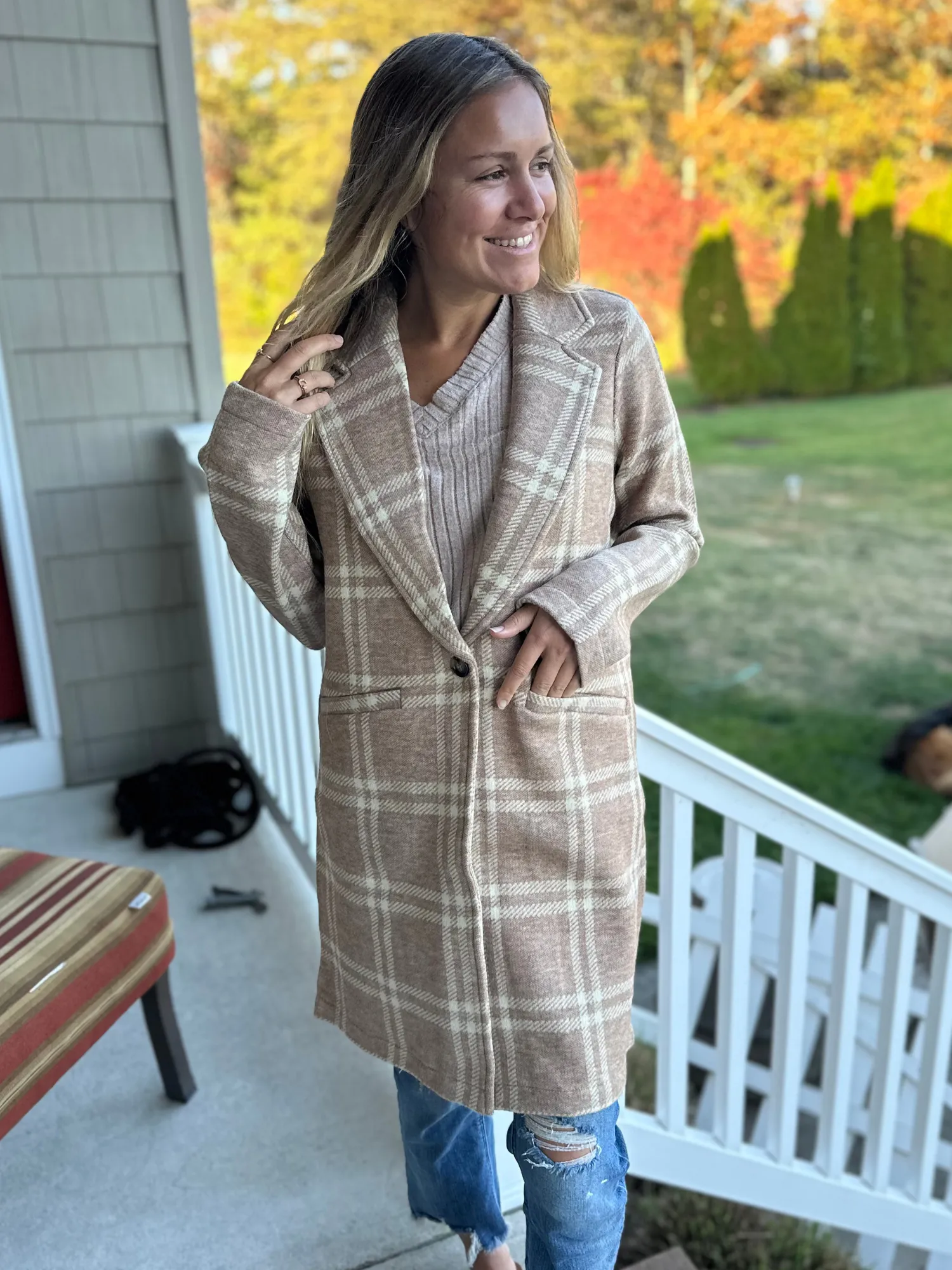 The Kenzie Coat in Beige Ivory Plaid