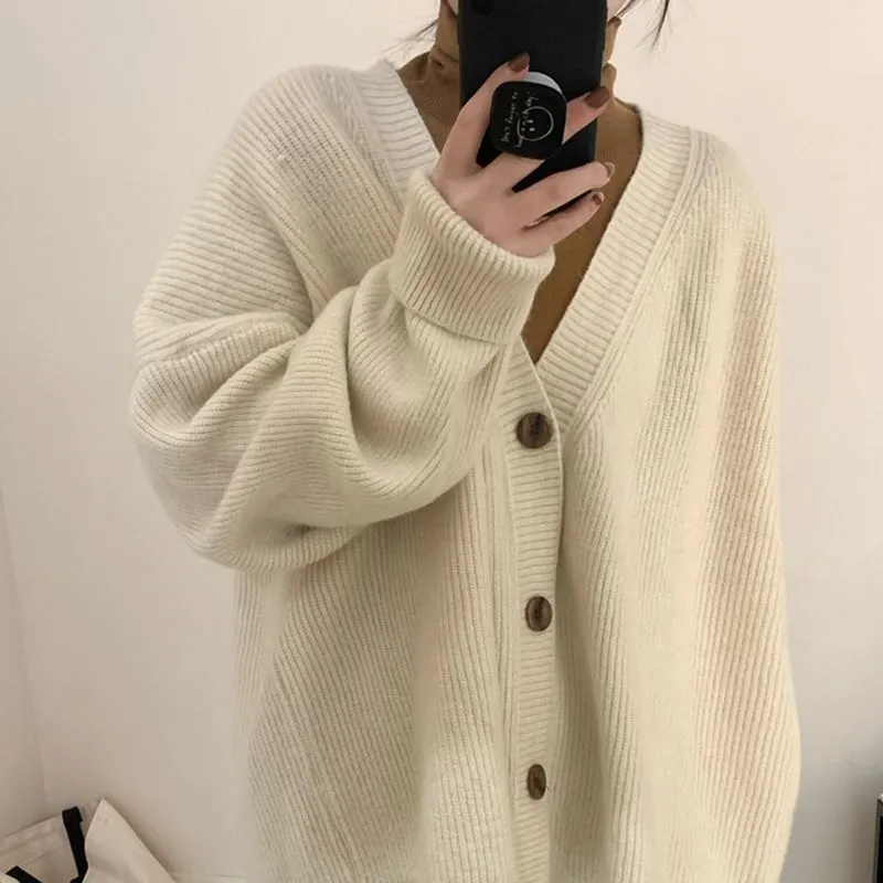 Toleet 90s streetwear 2024 Autumn and Winter Gentle Lazy Retro Style Large V-neck Knitted Cardigan Loose plus Size Coat