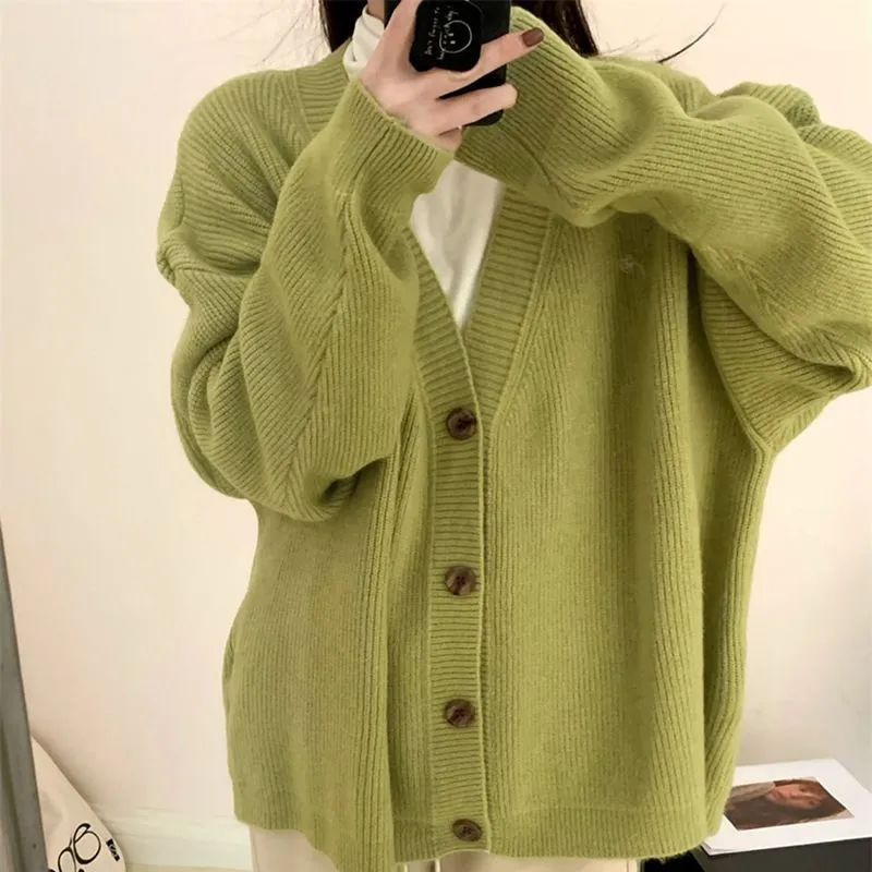 Toleet 90s streetwear 2024 Autumn and Winter Gentle Lazy Retro Style Large V-neck Knitted Cardigan Loose plus Size Coat