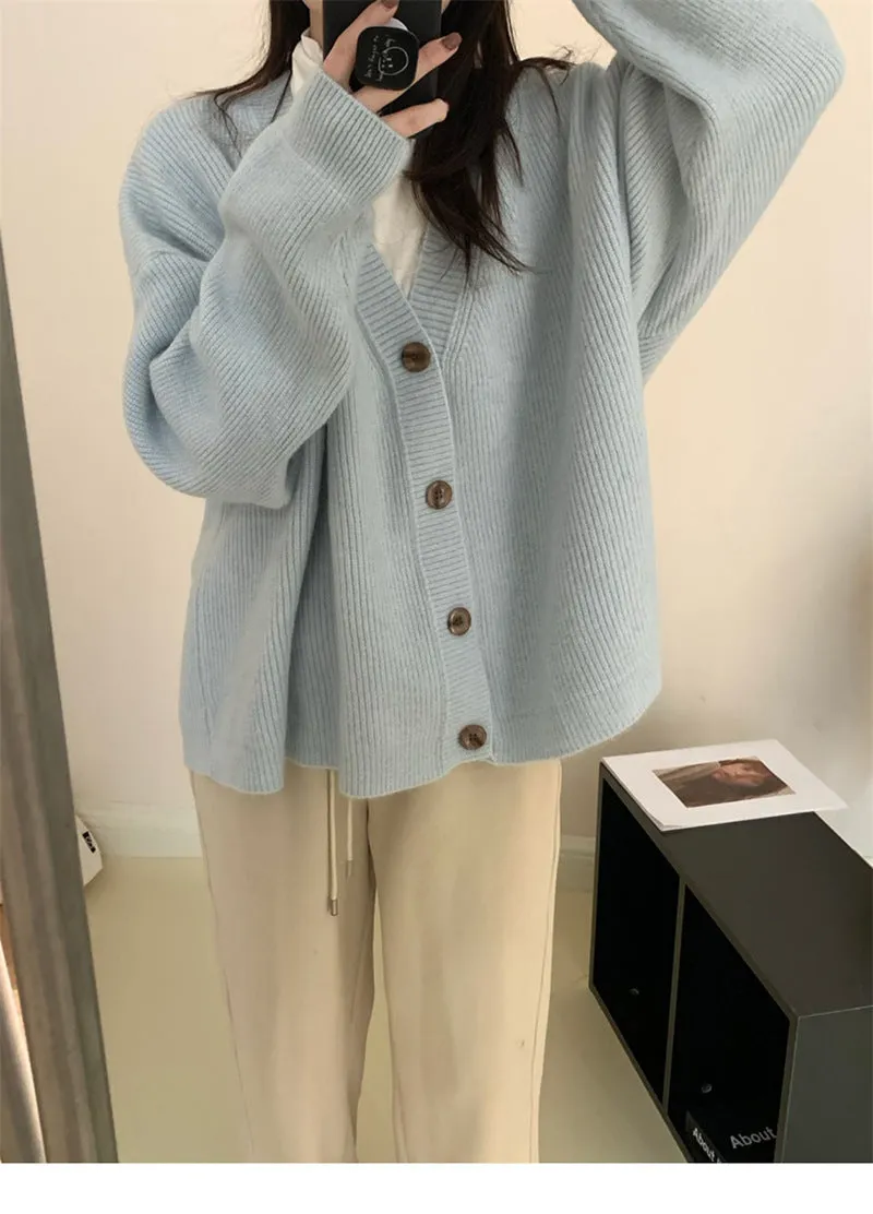 Toleet 90s streetwear 2024 Autumn and Winter Gentle Lazy Retro Style Large V-neck Knitted Cardigan Loose plus Size Coat