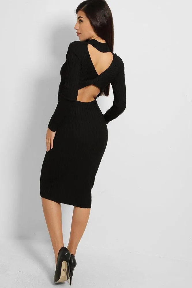 Twisted Open Back Knitted Midi Dress