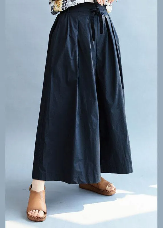 Vintage Navy Loose Wide Leg Tie Waist Fall Asymmetrical Design Pants