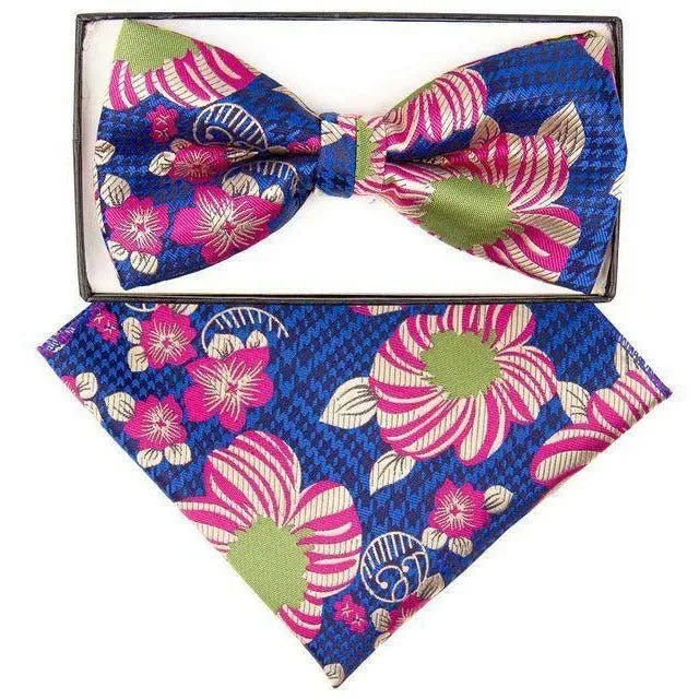 Vittorio Farina Men's Floral Design Satin Bow Tie & Pocket Square in Gift Box