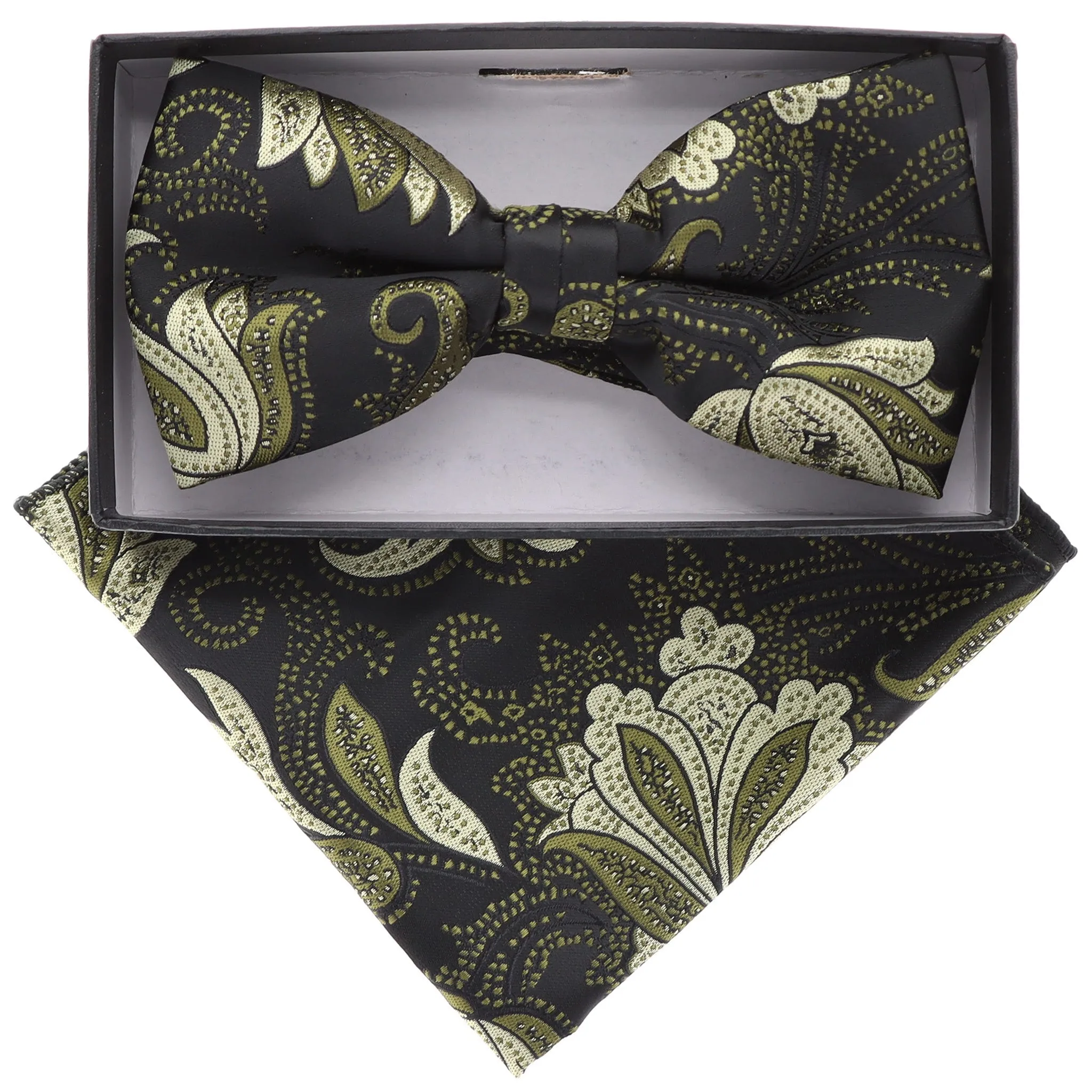 Vittorio Farina Men's Floral Design Satin Bow Tie & Pocket Square in Gift Box