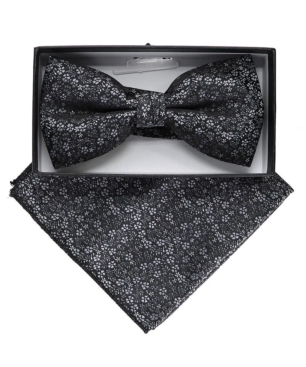 Vittorio Farina Men's Floral Design Satin Bow Tie & Pocket Square in Gift Box