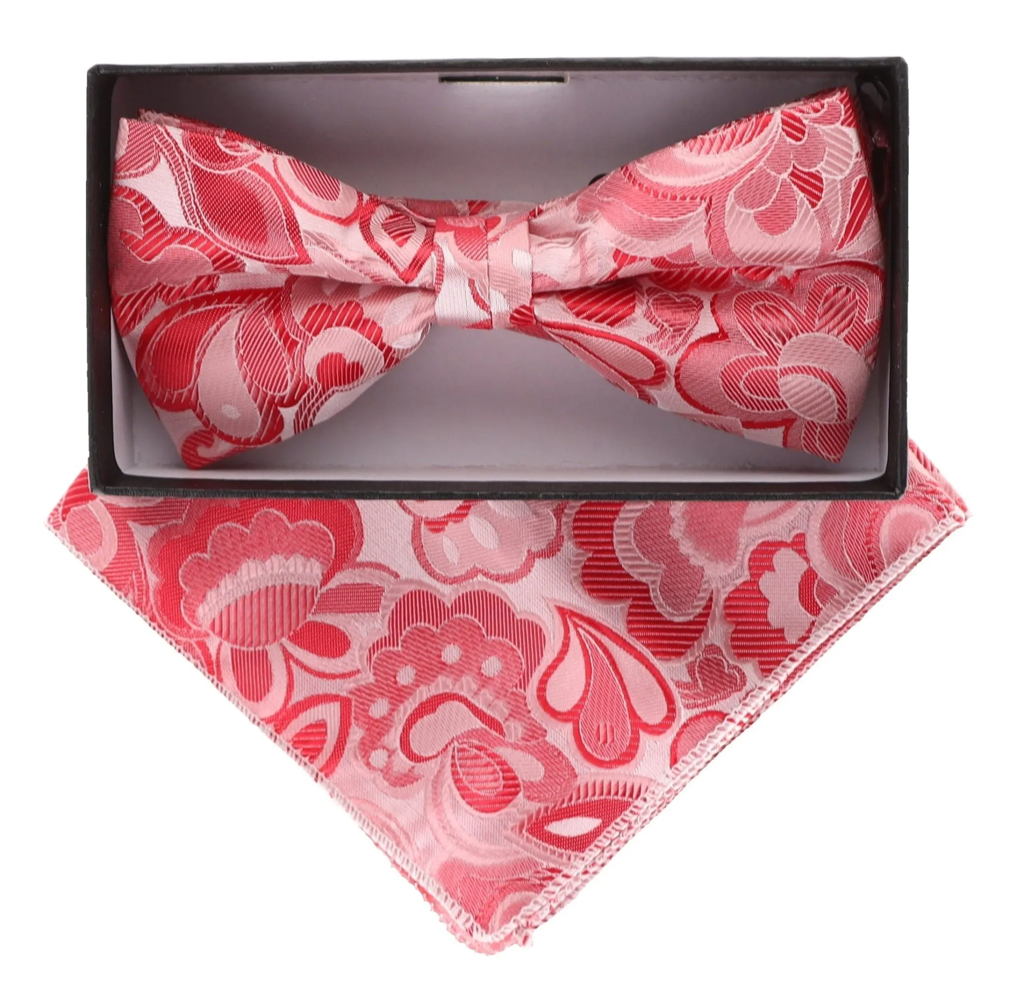 Vittorio Farina Men's Floral Design Satin Bow Tie & Pocket Square in Gift Box