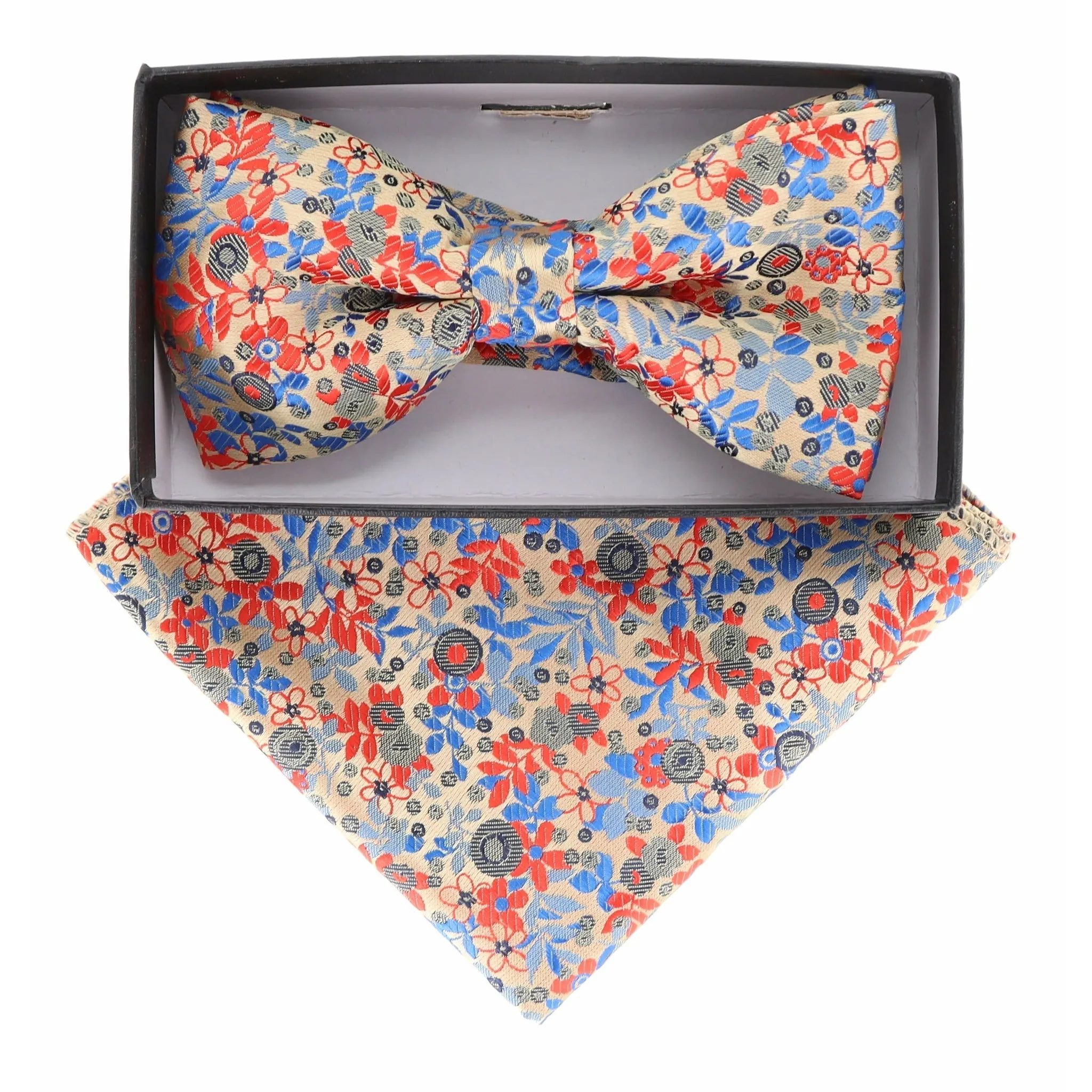 Vittorio Farina Men's Floral Design Satin Bow Tie & Pocket Square in Gift Box