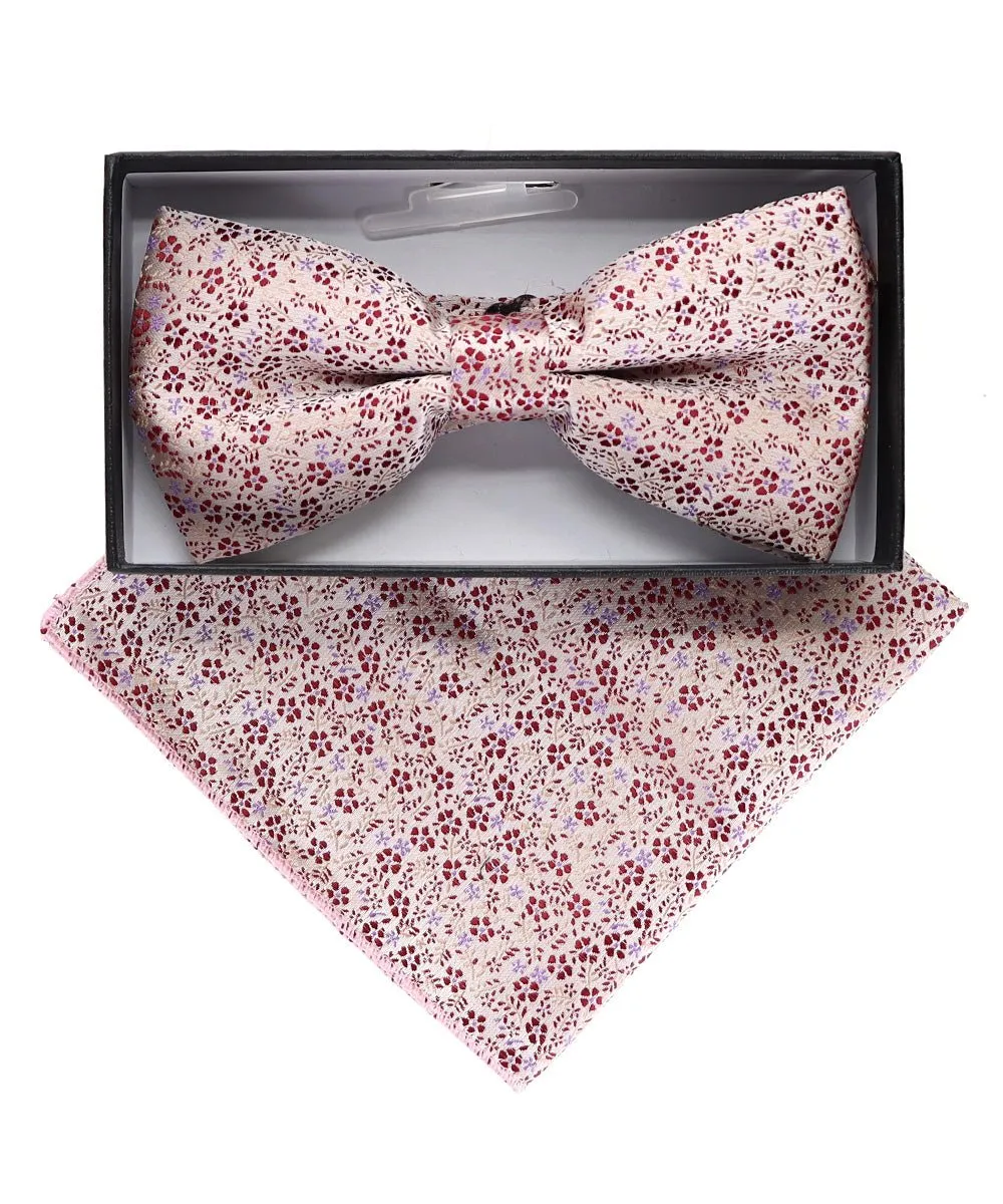 Vittorio Farina Men's Floral Design Satin Bow Tie & Pocket Square in Gift Box