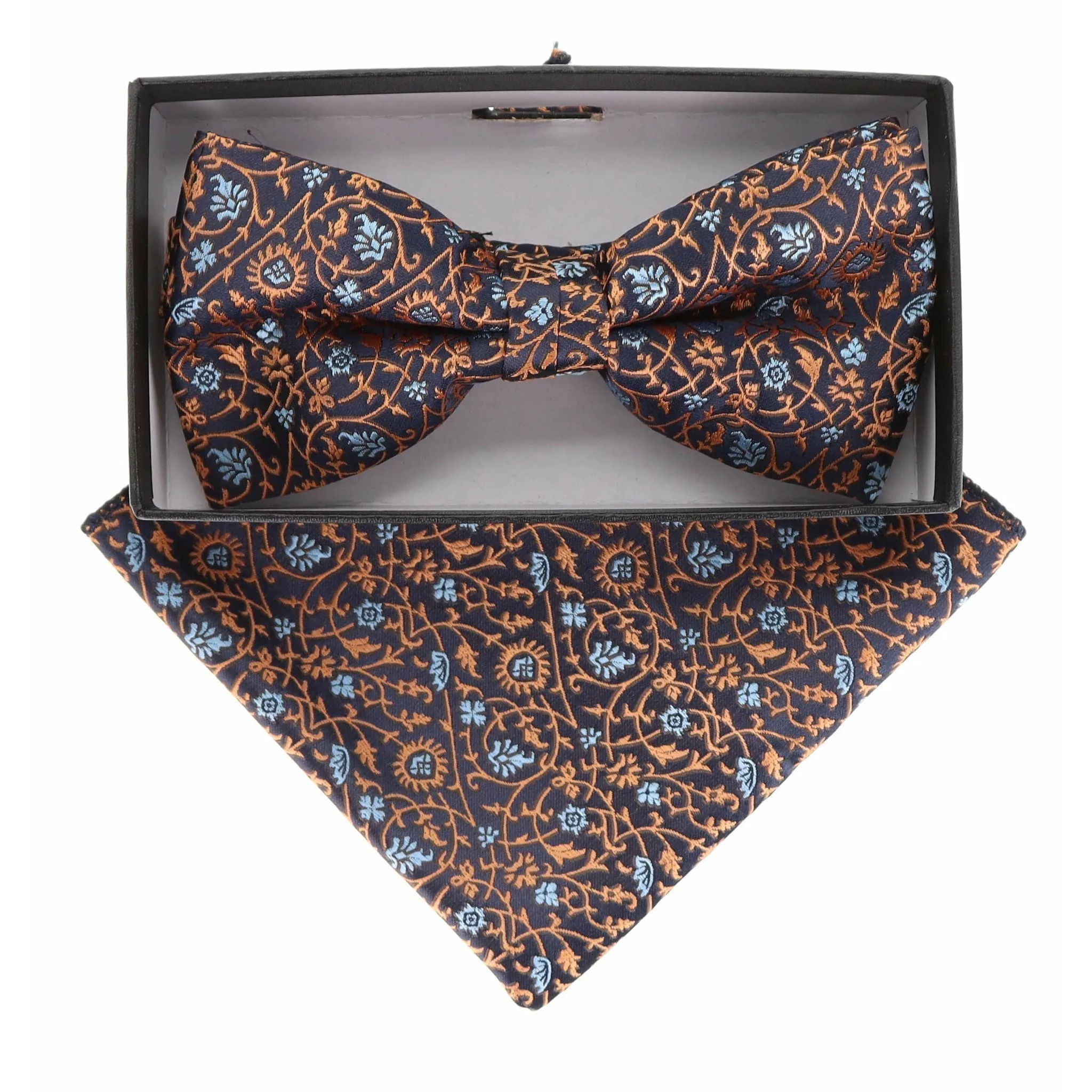 Vittorio Farina Men's Floral Design Satin Bow Tie & Pocket Square in Gift Box