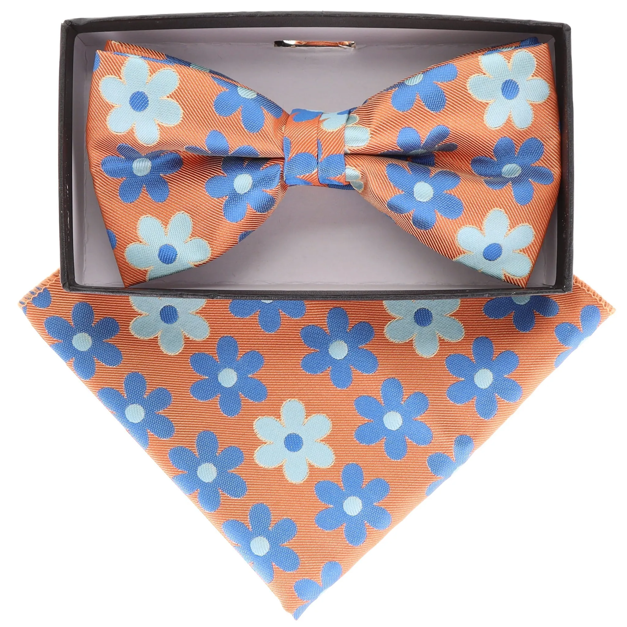 Vittorio Farina Men's Floral Design Satin Bow Tie & Pocket Square in Gift Box