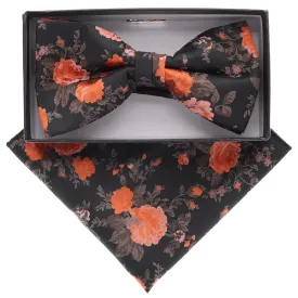 Vittorio Farina Men's Floral Design Satin Bow Tie & Pocket Square in Gift Box