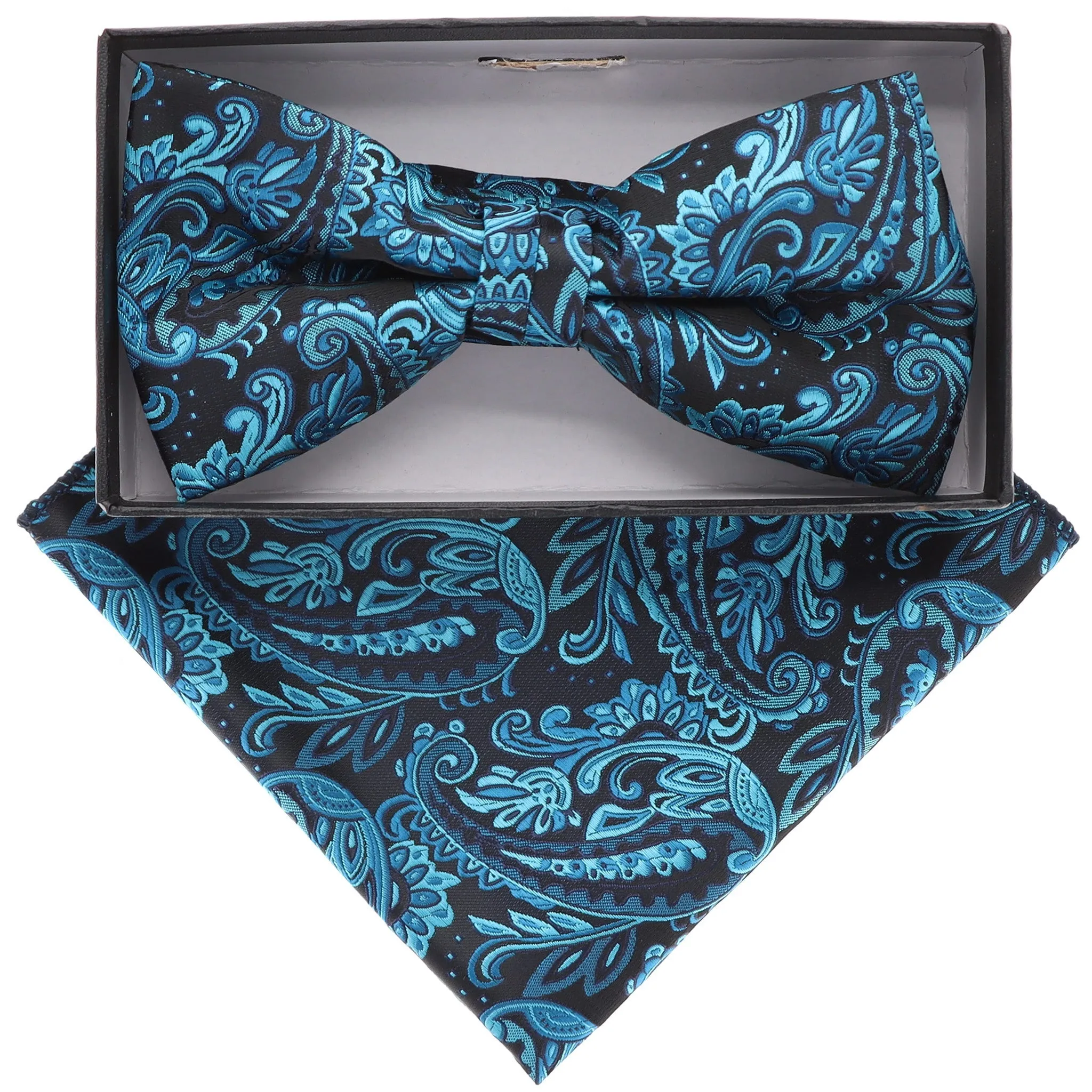 Vittorio Farina Men's Floral Design Satin Bow Tie & Pocket Square in Gift Box