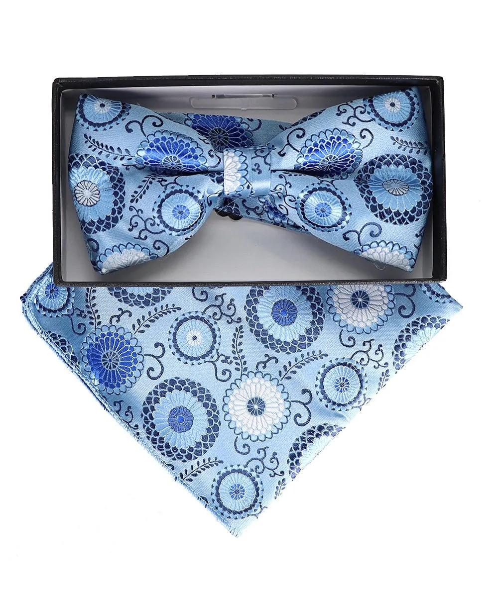 Vittorio Farina Men's Floral Design Satin Bow Tie & Pocket Square in Gift Box