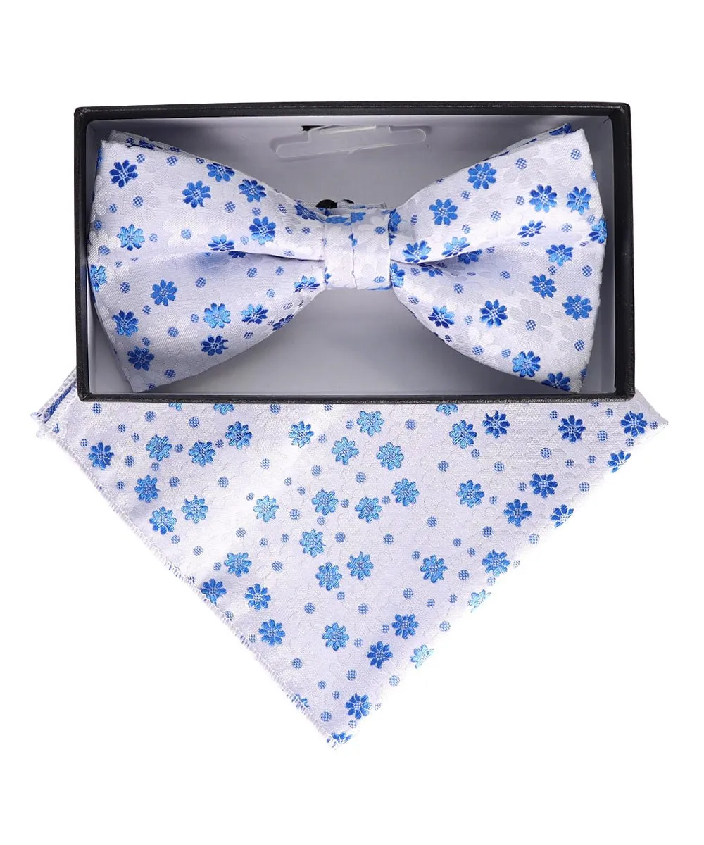 Vittorio Farina Men's Floral Design Satin Bow Tie & Pocket Square in Gift Box