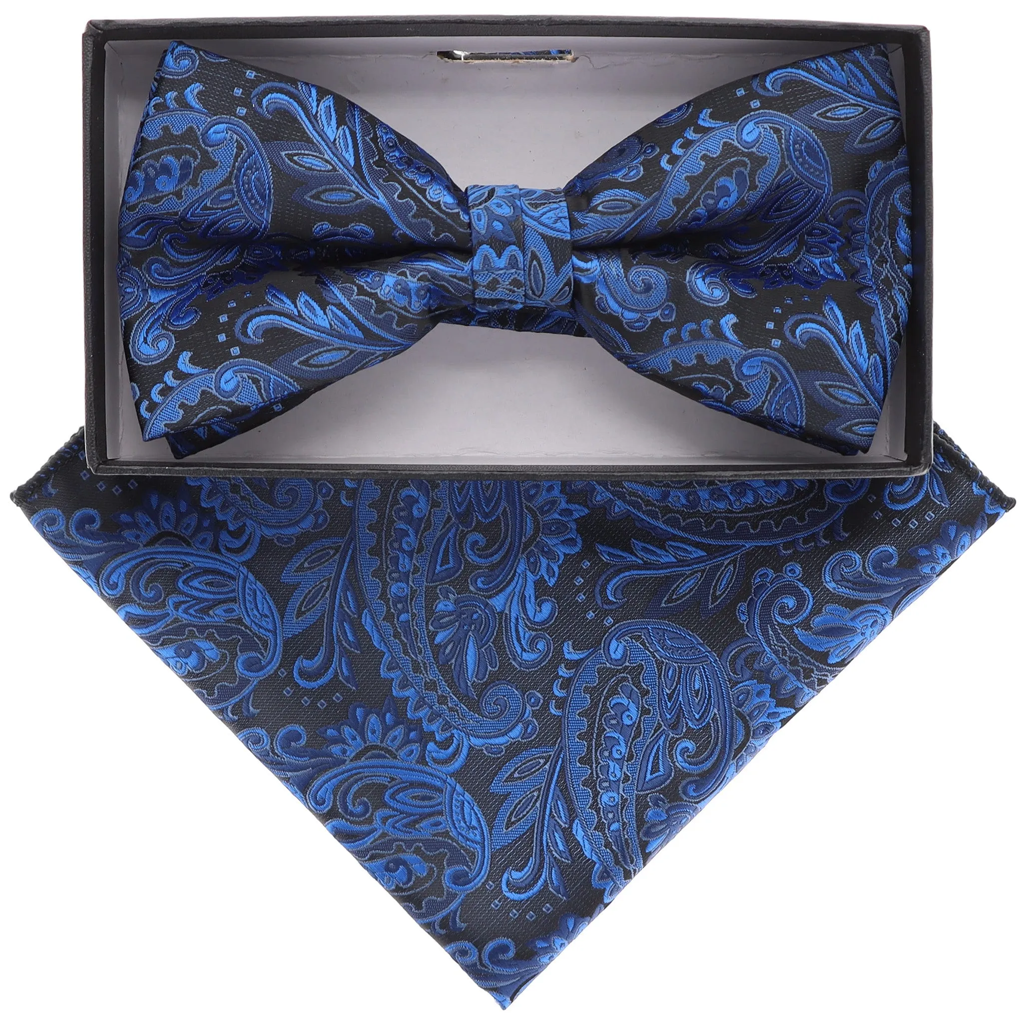 Vittorio Farina Men's Floral Design Satin Bow Tie & Pocket Square in Gift Box