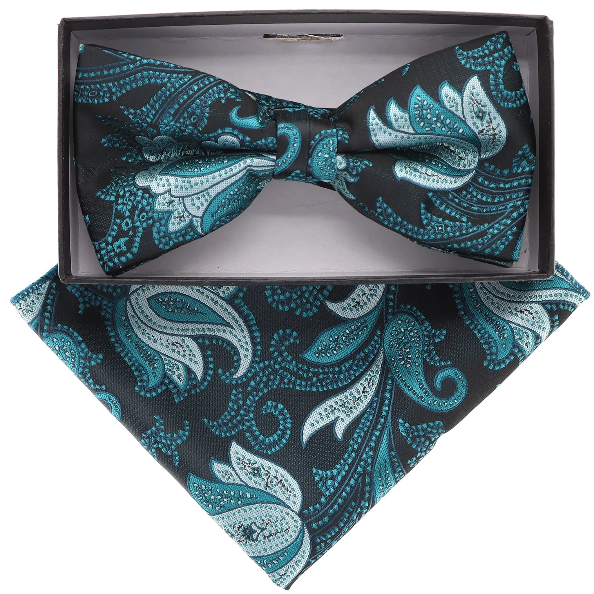 Vittorio Farina Men's Floral Design Satin Bow Tie & Pocket Square in Gift Box