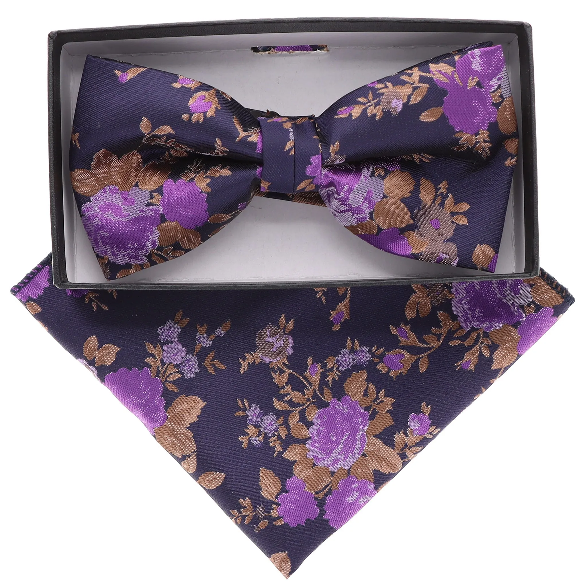 Vittorio Farina Men's Floral Design Satin Bow Tie & Pocket Square in Gift Box